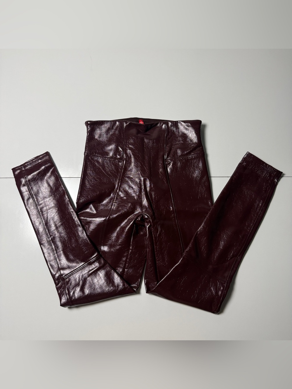 SPANX Faux Leather Leggings Petite Small Burgundy Patent Skinny Shaping MotoLook